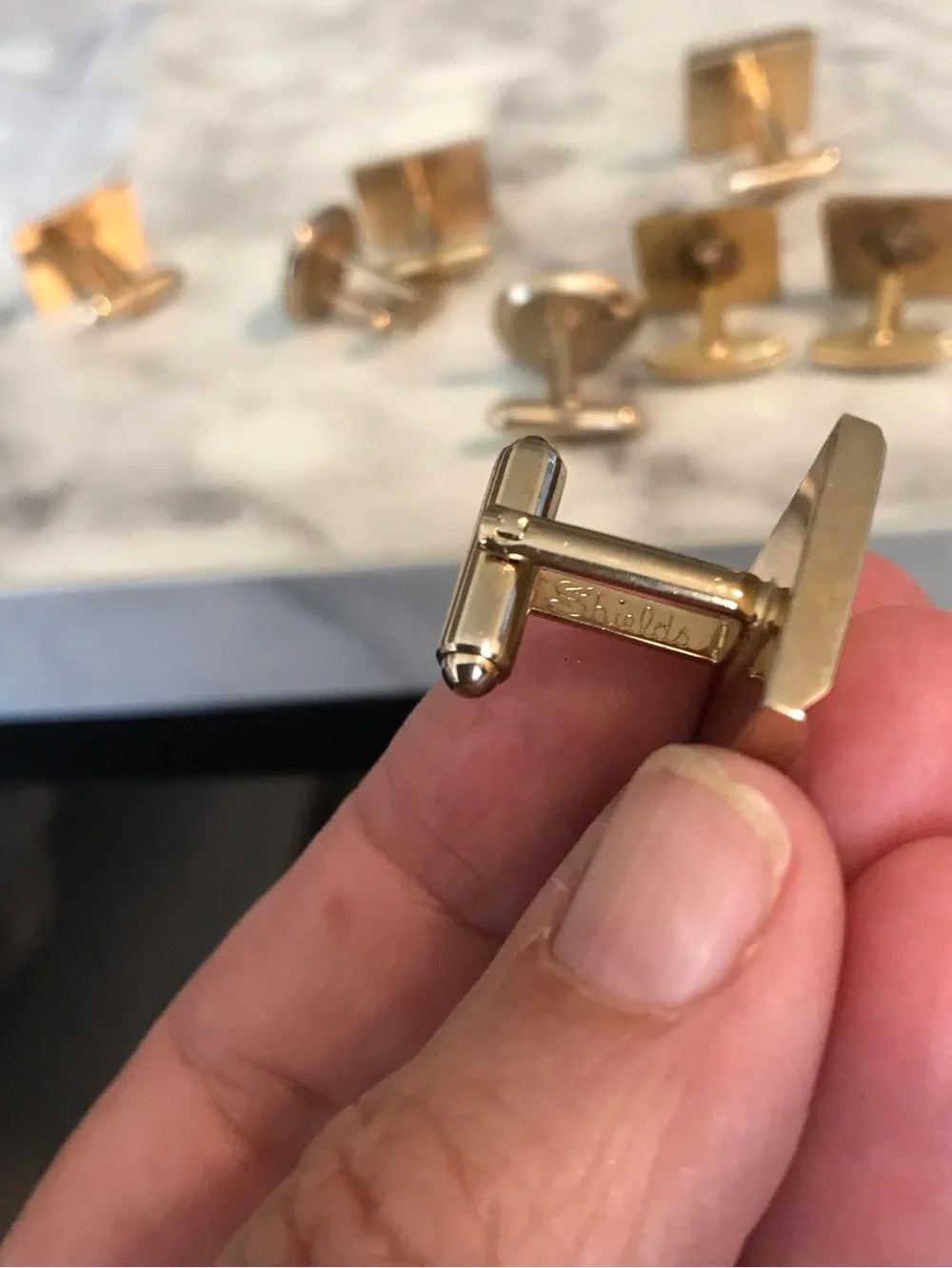 Vintage Swank Gold Tone Cufflinks Lot 4 Pairs Bullet Back Mid Century Geometric
